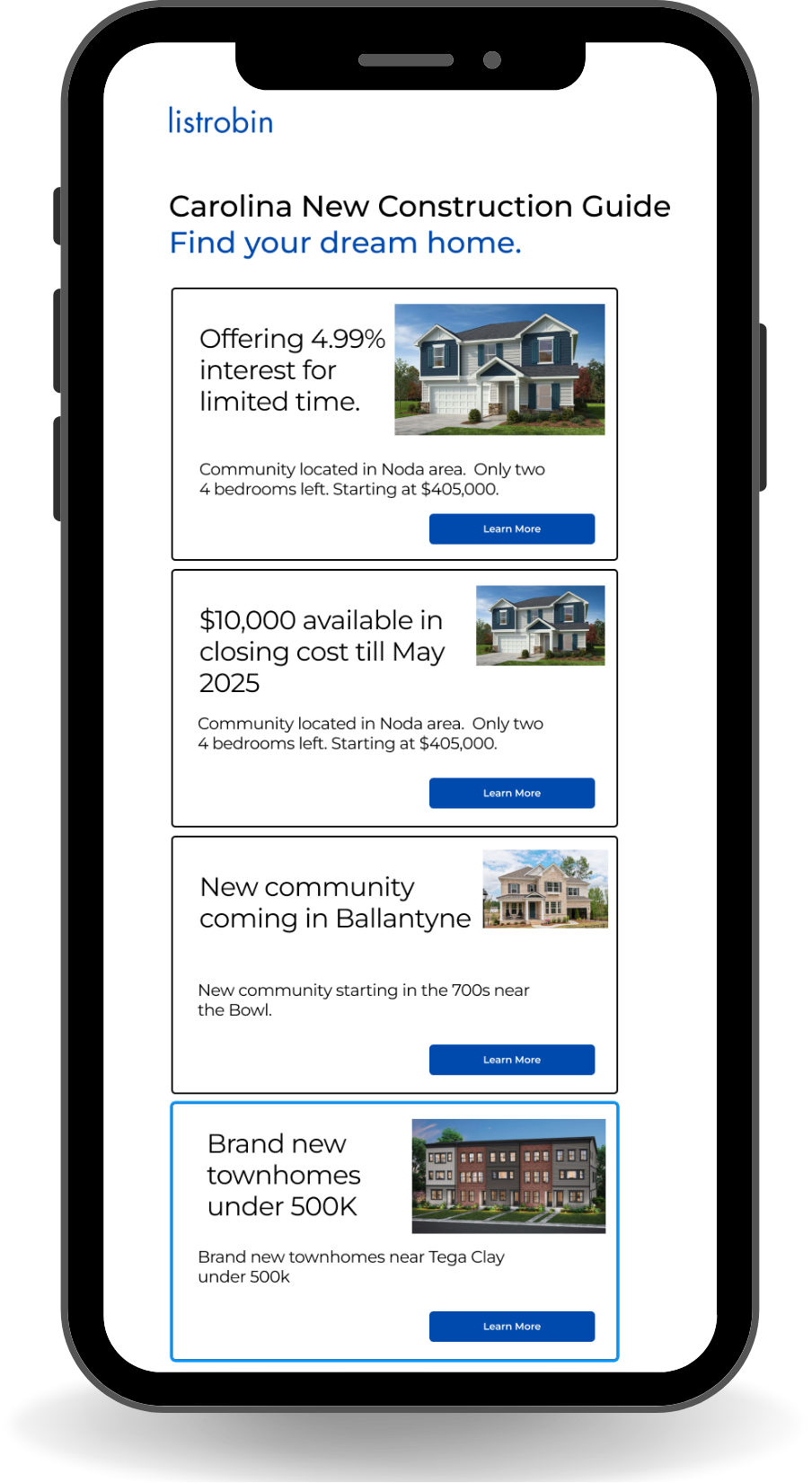 New construction home deals on a phone